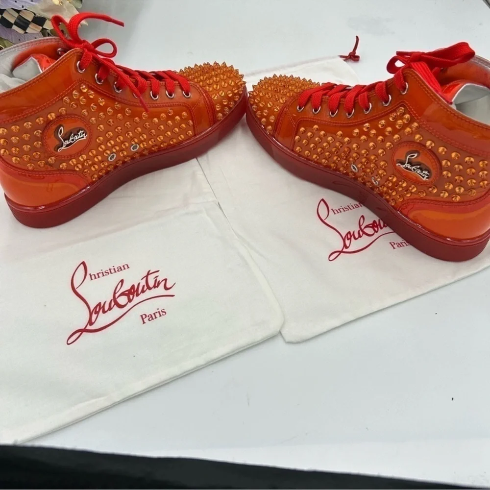 Men’s Christian Louboutin spike accent high top sneakers size 42 made in…